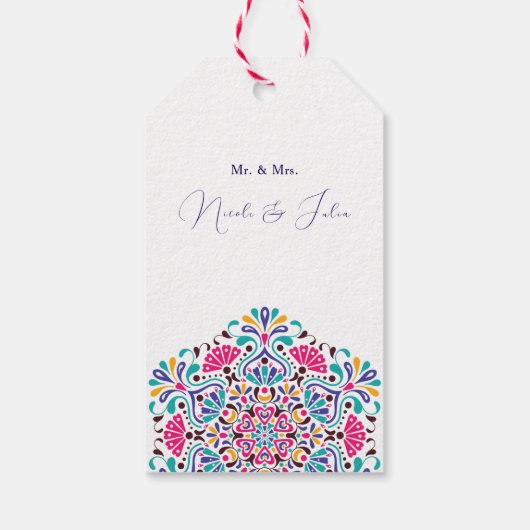 Levendige Mexicaanse Fiesta Style Rainbow Wedding Cadeaulabel (Achterkant)