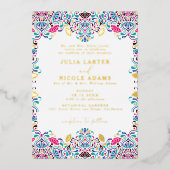Levendige Mexicaanse Fiesta Style Rainbow Wedding Folie Uitnodiging (Voorkant)
