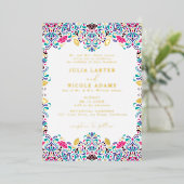 Levendige Mexicaanse Fiesta Style Rainbow Wedding Folie Uitnodiging (Staand Voorkant)