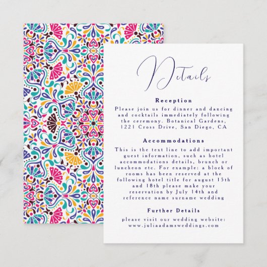 Levendige Mexicaanse Fiesta Style Rainbow Wedding Informatiekaartje (Voorkant / Achterkant)