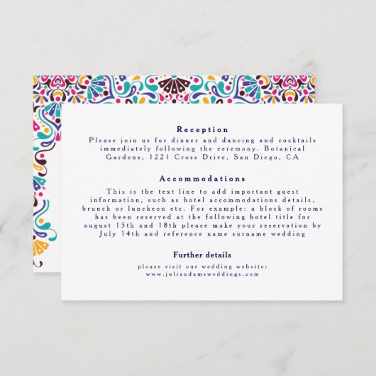 Levendige Mexicaanse Fiesta Style Rainbow Wedding Informatiekaartje (Voorkant / Achterkant)