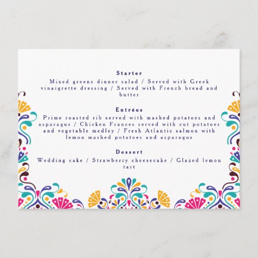 Levendige Mexicaanse Fiesta Style Rainbow Wedding Menu (Voorkant)
