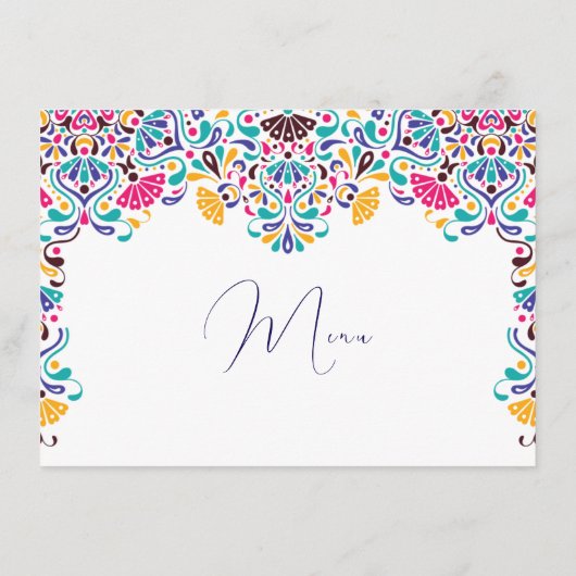 Levendige Mexicaanse Fiesta Style Rainbow Wedding Menu (Achterkant)