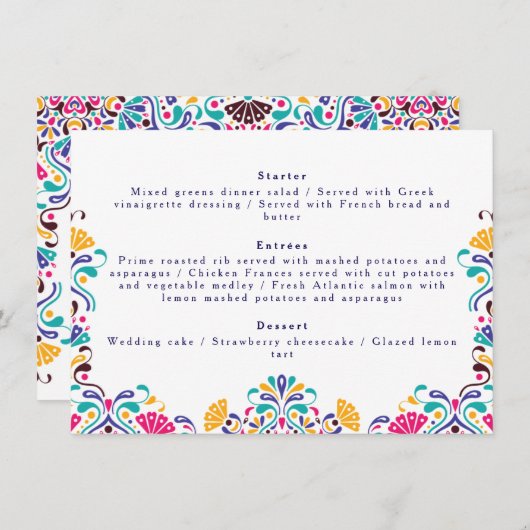 Levendige Mexicaanse Fiesta Style Rainbow Wedding Menu (Voorkant / Achterkant)