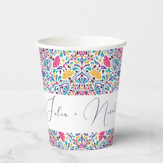 Levendige Mexicaanse Fiesta Style Rainbow Wedding Papieren Bekers (Links)