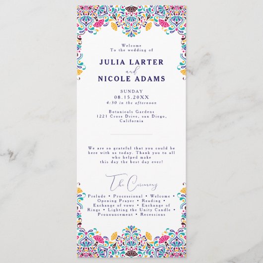 Levendige Mexicaanse Fiesta Style Rainbow Wedding Programmakaart (Voorkant)