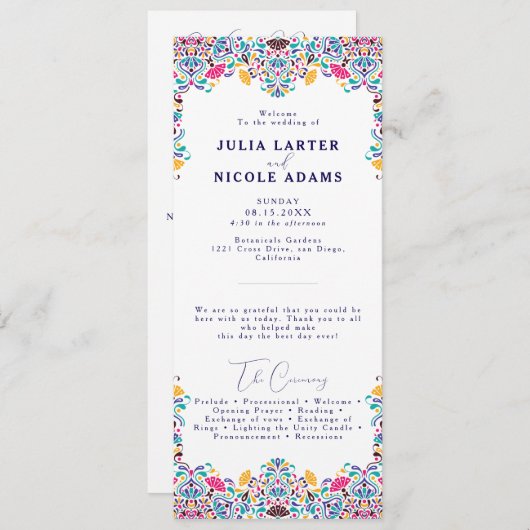 Levendige Mexicaanse Fiesta Style Rainbow Wedding Programmakaart (Voorkant / Achterkant)
