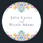Levendige Mexicaanse Fiesta Style Rainbow Wedding Ronde Sticker<br><div class="desc">Mooie uitnodiging om speciale gelegenheden en festivals te vieren wordt geleverd met digitale en e-uitnodiging volgens uw verzoek. We zouden graag onze design repliceren om meerdere producten te maken, zoals rsvp-kaarten, labels, enveloppen en meer. Maatwerk is beschikbaar voor klaar om op aanvraag af te drukken op info@shamaurcreatif@gmail.com. Verheug me op...</div>