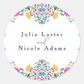 Levendige Mexicaanse Fiesta Style Rainbow Wedding Ronde Sticker (Voorkant)