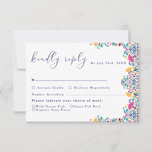 Levendige Mexicaanse Fiesta Style Rainbow Wedding RSVP Kaartje (Voorkant)