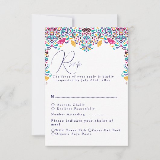 Levendige Mexicaanse Fiesta Style Rainbow Wedding RSVP Kaartje (Voorkant)
