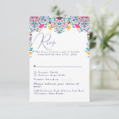 Levendige Mexicaanse Fiesta Style Rainbow Wedding RSVP Kaartje (Staand voorkant)