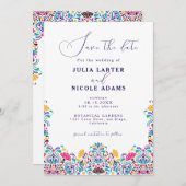 Levendige Mexicaanse Fiesta Style Rainbow Wedding Save The Date (Voorkant / Achterkant)