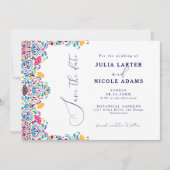 Levendige Mexicaanse Fiesta Style Rainbow Wedding Save The Date (Voorkant)