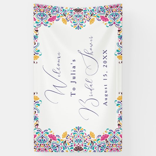 Levendige Mexicaanse Fiesta Style Rainbow Wedding Spandoek (Verticaal)