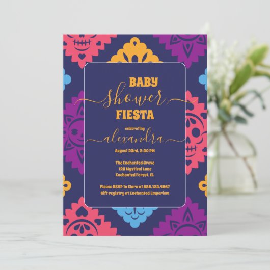 Levendige Mexicaanse Floral Fiesta Baby shower Mei Kaart (Staand voorkant)