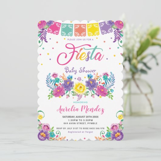 Levendige Mexicaanse Floral Fiesta Baby shower Mei Kaart (Staand voorkant)