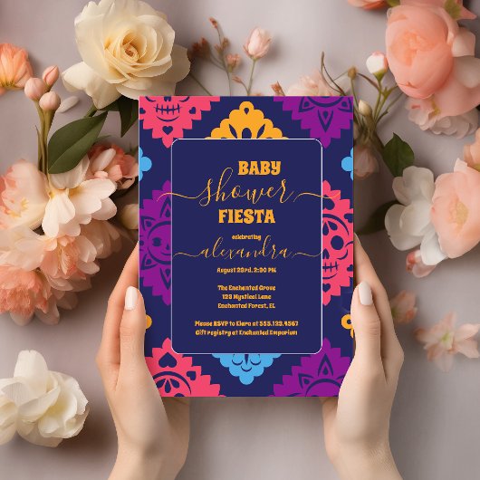 Levendige Mexicaanse Floral Fiesta Baby shower Mei Kaart