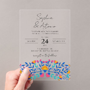 Levendige Mexicaanse Floral Fiesta bruiloft Acryl Uitnodigingen