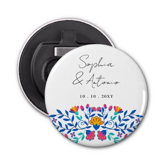 Levendige Mexicaanse Floral Fiesta bruiloft Button Flesopener (Voorkant)