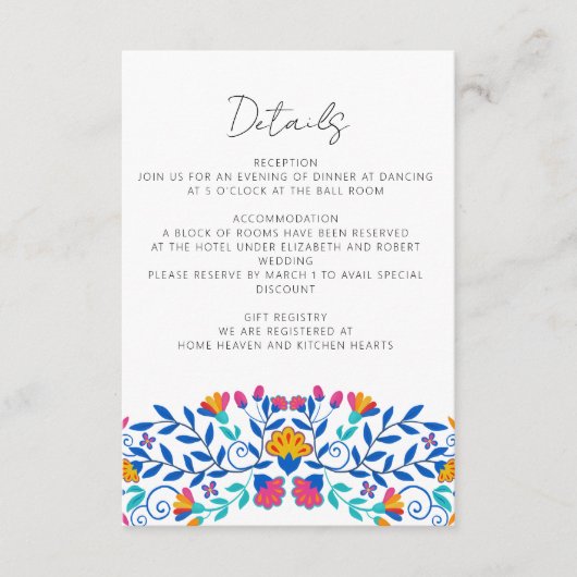 Levendige Mexicaanse Floral Fiesta bruiloft Informatiekaartje (Voorkant)