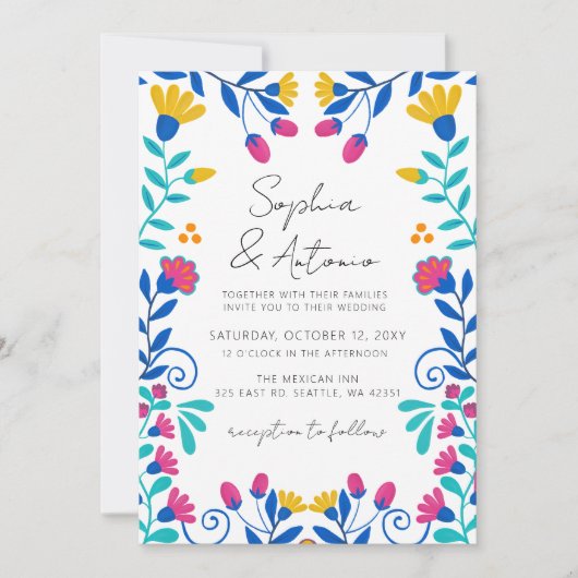 Levendige Mexicaanse Floral Fiesta bruiloft Kaart (Voorkant)