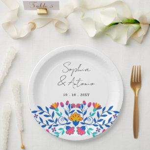 Levendige Mexicaanse Floral Fiesta bruiloft Papieren Bordje