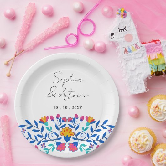 Levendige Mexicaanse Floral Fiesta bruiloft Papieren Bordje (Feest)