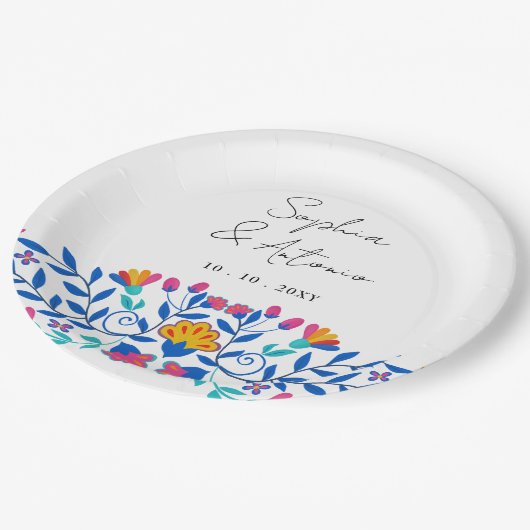 Levendige Mexicaanse Floral Fiesta bruiloft Papieren Bordje (Gekanteld)