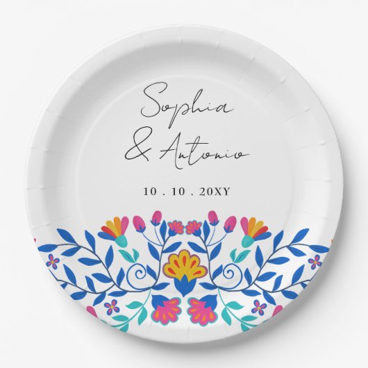 Levendige Mexicaanse Floral Fiesta bruiloft Papieren Bordje (Voorkant)