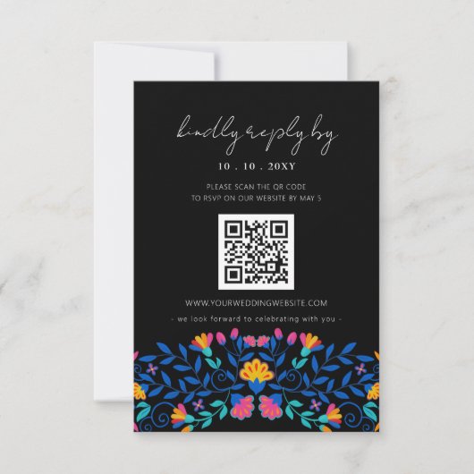 Levendige Mexicaanse Floral Fiesta Wedding QR-code RSVP Kaartje (Voorkant)