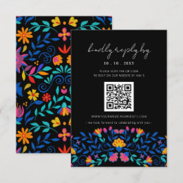 Levendige Mexicaanse Floral Fiesta Wedding QR-code RSVP Kaartje