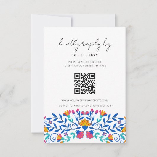Levendige Mexicaanse Floral Fiesta Wedding QR-code RSVP Kaartje (Voorkant)