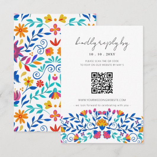 Levendige Mexicaanse Floral Fiesta Wedding QR-code RSVP Kaartje (Voorkant / Achterkant)