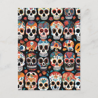 Levendige Mexicaanse Folk Art Skull Design Briefkaart