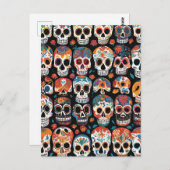 Levendige Mexicaanse Folk Art Skull Design Briefkaart (Voorkant / Achterkant)