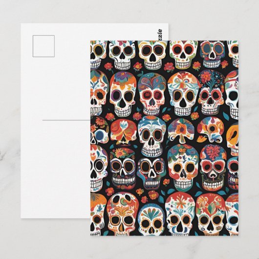 Levendige Mexicaanse Folk Art Skull Design Briefkaart (Voorkant / Achterkant)