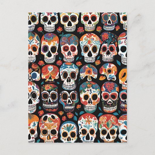 Levendige Mexicaanse Folk Art Skull Design Briefkaart (Voorkant)