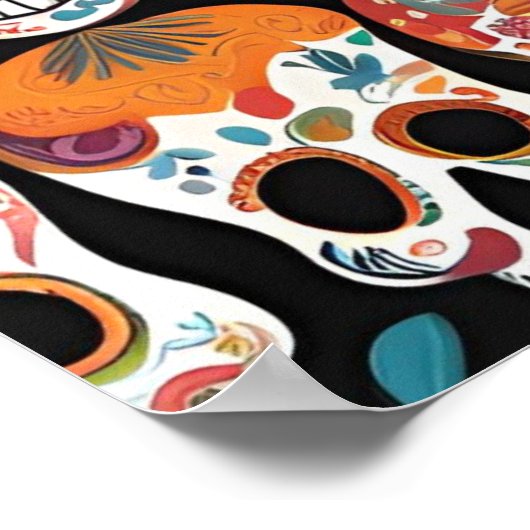 Levendige Mexicaanse Folk Art Skull Design Poster (Hoek)