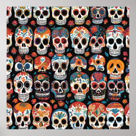 Levendige Mexicaanse Folk Art Skull Design Poster