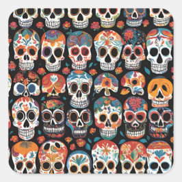 Levendige Mexicaanse Folk Art Skull Design Vierkante Sticker
