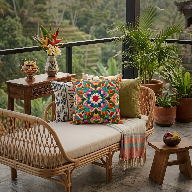 Levendige Mexicaanse Folklore Abstracte Worpkussen Kussen (Creator heeft geüpload)