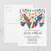 Levendige Mexicaanse geïnspireerde vogels en bloem Aankondigingskaart (Voorkant / Achterkant)