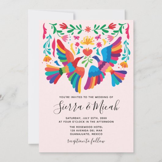 Levendige Mexicaanse geïnspireerde vogels en bloem Save The Date (Voorkant)