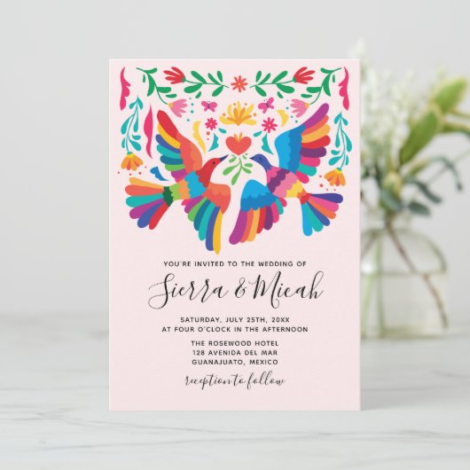 Levendige Mexicaanse geïnspireerde vogels en bloem Save The Date (Staand voorkant)