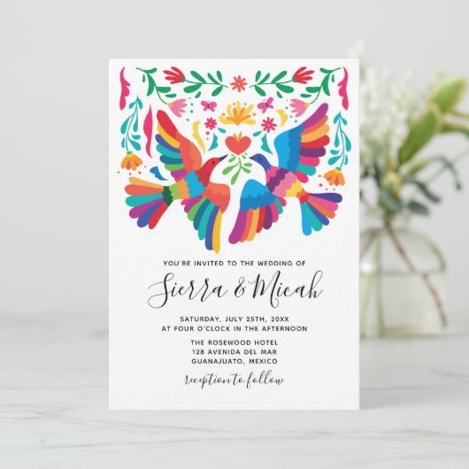 Levendige Mexicaanse geïnspireerde vogels en bloem Save The Date (Staand voorkant)