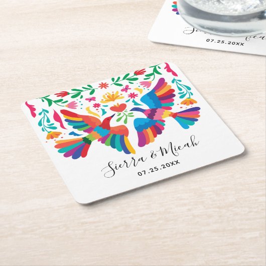 Levendige Mexicaanse geïnspireerde vogels en Flora Kartonnen Onderzetters (Schuin)