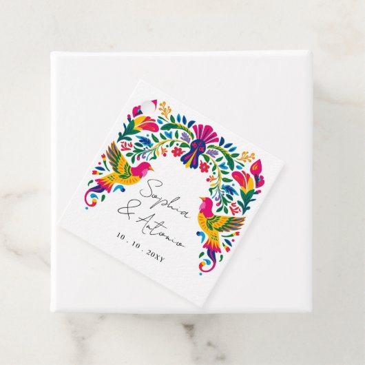 Levendige Mexicaanse Otomi Vogels Floral Fiesta Hu Bedankjes Labels (In situ)