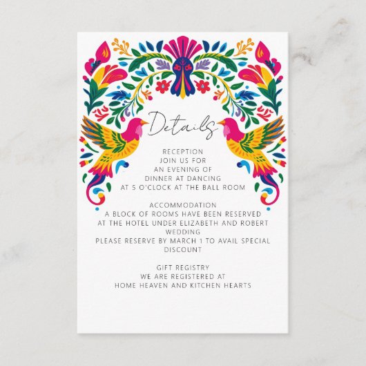 Levendige Mexicaanse Otomi Vogels Floral Fiesta Hu Informatiekaartje (Voorkant)