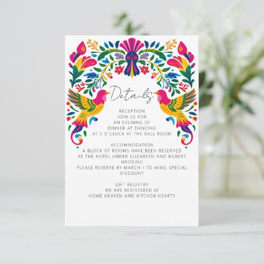 Levendige Mexicaanse Otomi Vogels Floral Fiesta Hu Informatiekaartje (Staand voorkant)